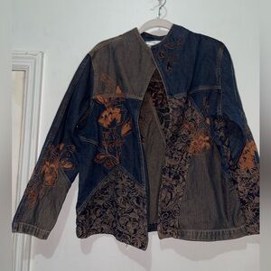 Women's Beautiful Floral Embroidered Open Denim Cardigan Jacket